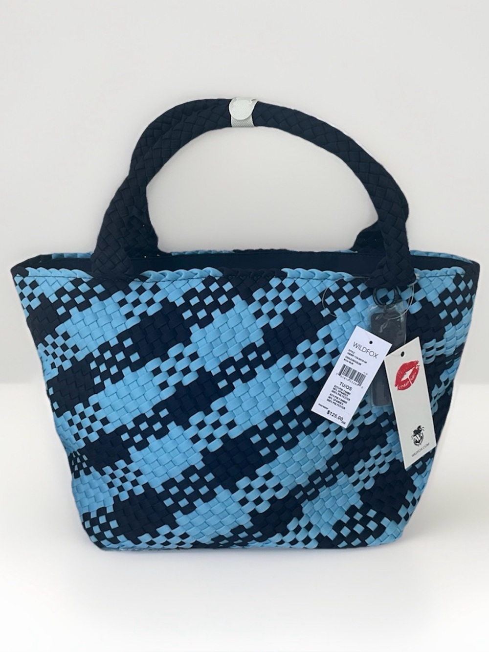 Wildfox Large Blue Navy Neoprene Woven Double Handle Tote Bag NWT